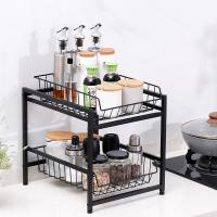 Iron Multifunction Storage Rack for Kitchen & stretchable & double layer black PC