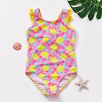 Polyester scallop One-piece Swimsuit patchwork fruit pattern pink PC