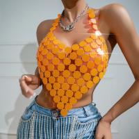 Acrylic Camisole midriff-baring & off shoulder & hollow Solid orange : PC