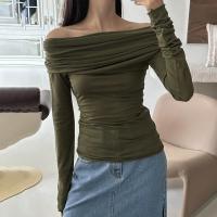 Polyester Slim Boat Neck Top Solid PC
