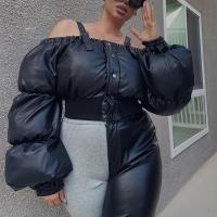 Polyester Waist-controlled Women Parkas Solid black PC