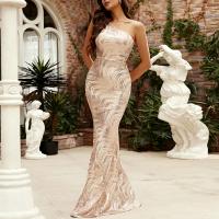 Sequin & Polyester Mermaid Long Evening Dress backless patchwork Solid gold PC