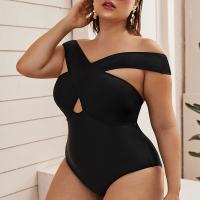 Spandex & Polyester Plus Size One-piece Swimsuit & hollow Solid black PC