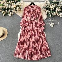 Polyester long style & Pleated One-piece Dress slimming printed shivering : PC