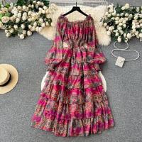 Polyester long style & Layered One-piece Dress large hem design printed floral : PC