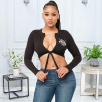 Polyester Slim Women Long Sleeve Blouses midriff-baring & deep V PC