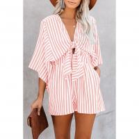 Polyester flare Women Romper printed striped PC