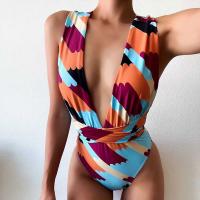 Spandex & Polyester One-piece Swimsuit & padded printed multi-colored PC