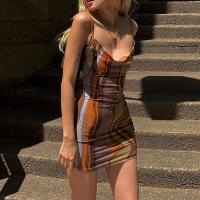 Polyester High Waist Sexy Package Hip Dresses backless printed brown PC
