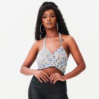 Metal Slim Sleeveless Nightclub Top midriff-baring & backless patchwork mixed colors : PC