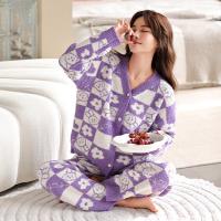 Polyester Women Pajama Set & two piece & thermal purple Set