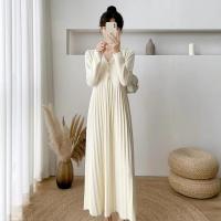Knitted Pleated Autumn and Winter Dress slimming Solid PC