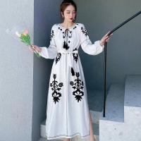 Polyester Waist-controlled & Soft & long style One-piece Dress slimming embroidered floral : PC