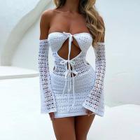 Polyester One-piece Dress & hollow & tube white PC