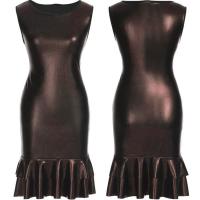 PU Leather Waist-controlled & scallop Sexy Package Hip Dresses slimming Solid PC