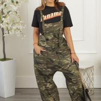 Polyester Women Suspender Trousers & loose printed camouflage green PC