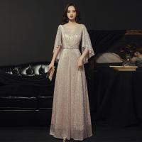 Polyester Slim Long Evening Dress  patchwork Solid PC