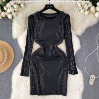 Mixed Fabric Waist-controlled Sexy Package Hip Dresses slimming & skinny style Solid black PC