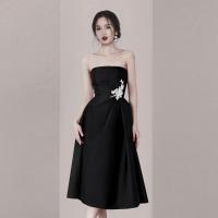 Polyester Slim & Plus Size Long Evening Dress & tube patchwork Solid black PC