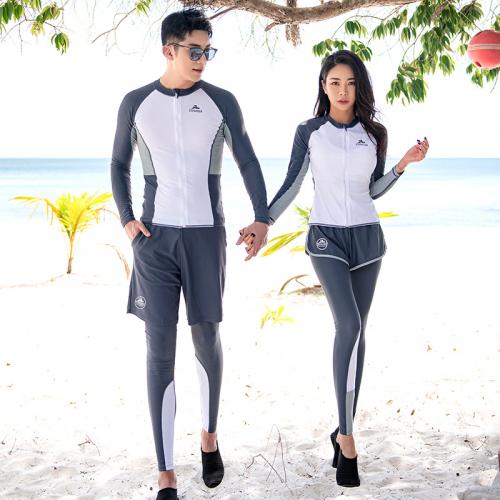 Polyamide Couple Diving Suit & sun protection printed patchwork gray Set
