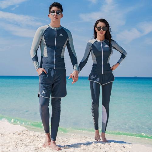 Polyamide Couple Diving Suit & sun protection patchwork blue Set