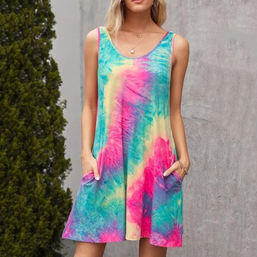 Polyester One-piece Dress & loose & with pocket printed PC