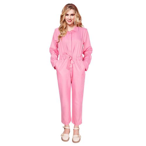 Polyester Long Jumpsuit slimming Solid pink PC