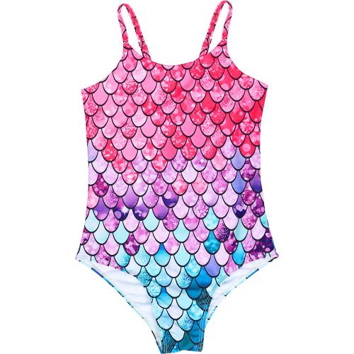 Polyester One-piece Swimsuit & skinny printed fish scale pattern mixed colors PC