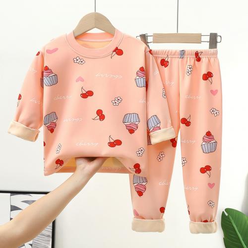 Polyester Children Pajama Set thicken & two piece & loose Pants & top printed Set