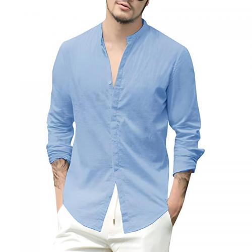 Cotton Linen Men Long Sleeve Casual Shirts & loose Solid PC