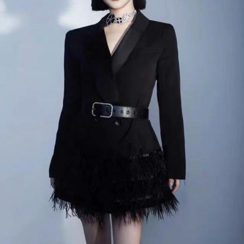 Polyester Slim Women Suit Coat Solid black PC