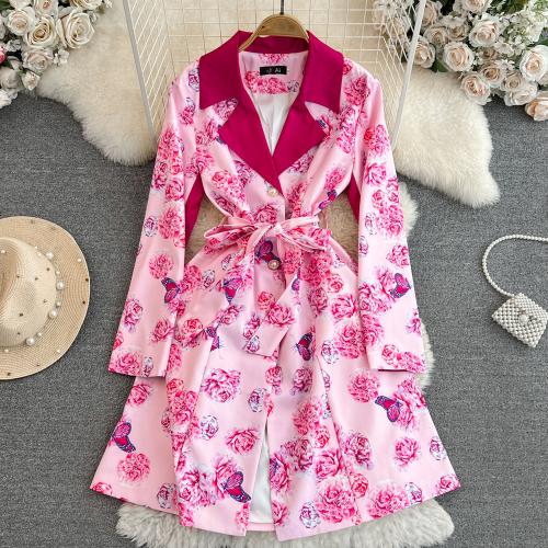 Polyester One-piece Dress slimming printed floral pink PC