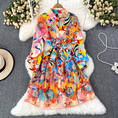 Jute Waist-controlled & Soft One-piece Dress slimming printed multi-colored PC