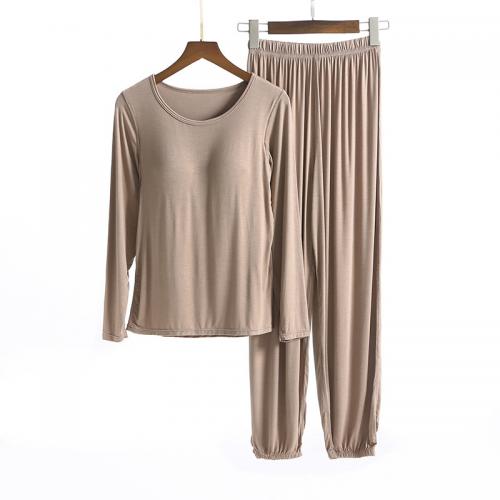 Modal Women Pajama Set & two piece & breathable Pants & top Solid Set