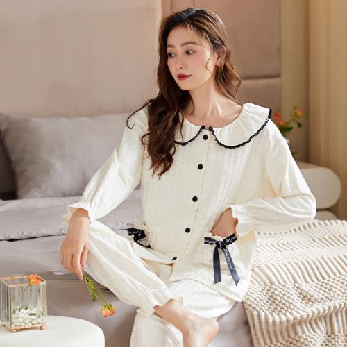 Cotton Women Pajama Set & two piece & loose Solid white Set