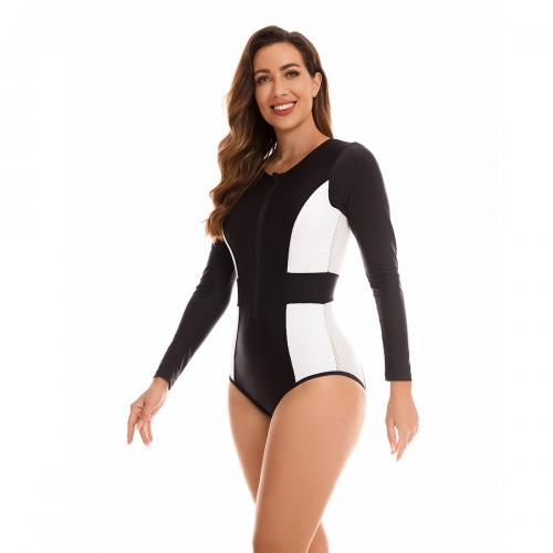Polyester Quick Dry One-piece Swimsuit & skinny style white and black PC