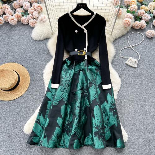 Polyester Waist-controlled & Ball Gown One-piece Dress slimming & fake two piece printed floral : PC