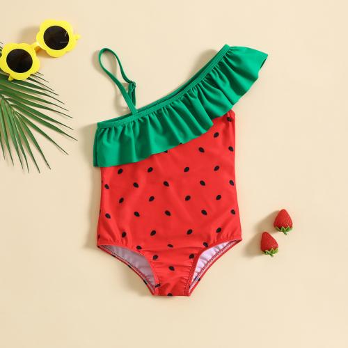 Polyamide scallop One-piece Swimsuit flexible printed fruit pattern red PC