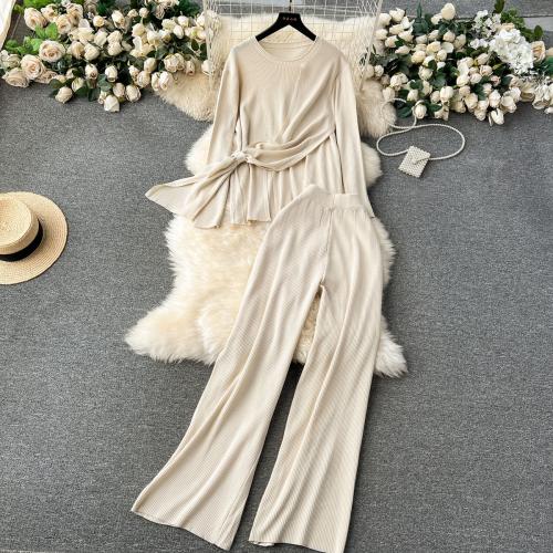 Polyester Wide Leg Trousers & Soft Women Casual Set two piece & loose Solid : Set