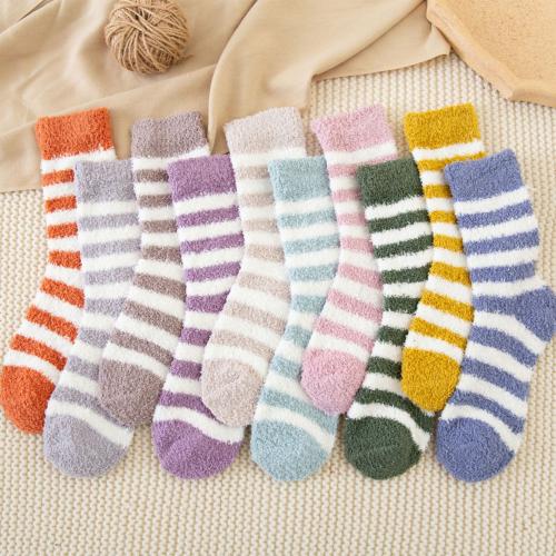 Polyester Short Tube Socks thicken & sweat absorption & thermal striped : Pair