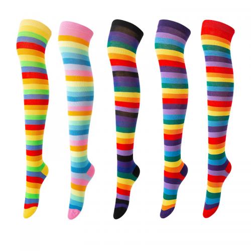 Polyester and Cotton Women Knee Socks sweat absorption & thermal printed striped : Pair