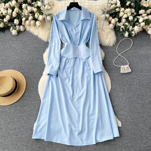 Mixed Fabric Waist-controlled Shirt Dress breathable : PC