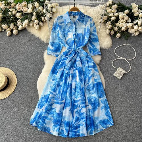 Polyester Waist-controlled One-piece Dress & breathable blue PC