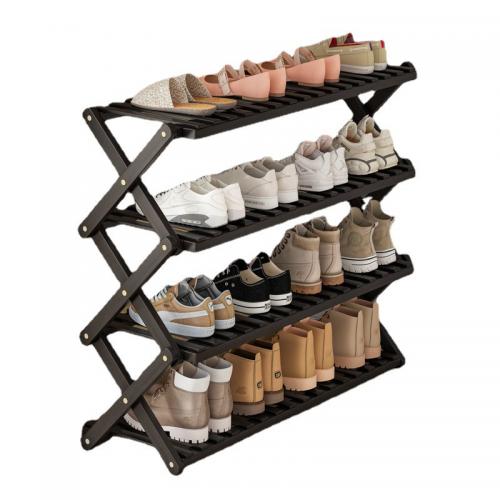 Moso Bamboo Multilayer & foldable Shoes Rack Organizer Solid black PC