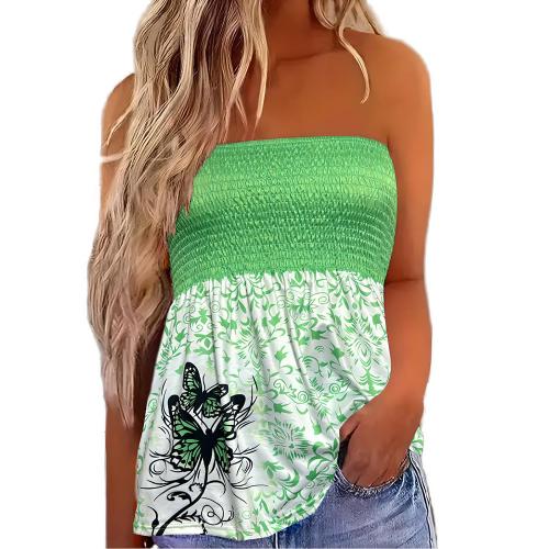 Polyester Slim Tube Top printed butterfly pattern green PC