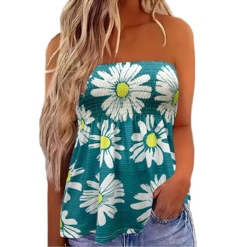 Polyester Slim Tube Top printed floral blue PC