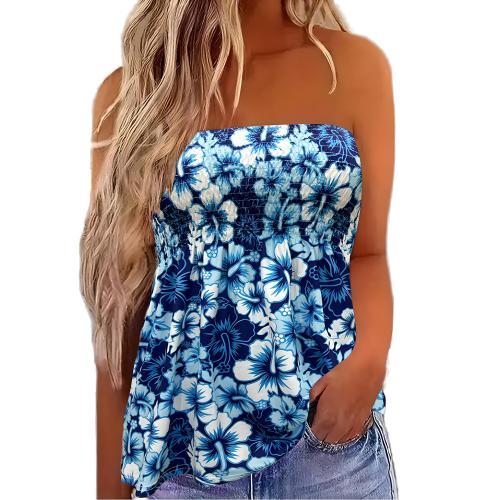 Polyester Slim Tube Top printed floral blue PC