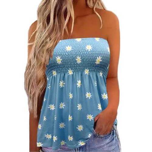 Polyester Slim Tube Top printed floral blue and white PC