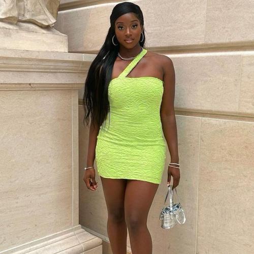 Knitted Sexy Package Hip Dresses backless & off shoulder & skinny style Solid fluorescent green PC