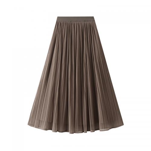 Gauze & Polyester Pleated Maxi Skirt double layer & loose Solid : PC